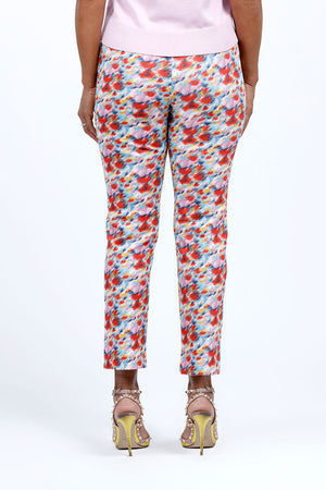 Holland Ave Sammy Watercolor Ankle Pant in Multi. Abstract impressionist print in multi shades. No waistband pull on pant. Snug through hip and tapers slightly to hem. 28" inseam. Relaxed fit._34729787457736