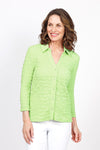 Top Ligne Pucker Button Down Top in Kiwi. Pointed collar with v neck. Puckered button down. 3/4 sleeve. Relaxed fit._t_35577128976584