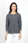 Top Ligne Striped Dolman Sleeve Top in Black/White.  Crew neck with banded neckline.  3/4 dolman sleeve with cuff.  Horizontal stripes on 1 side of front and back; vertical on the other.  Center seams.  Relaxed fit._t_35020812255432