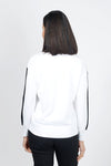 Metric Colorblock Sweater in White with Black color block detail. Crew neck long sleeve sweater with color block inset at cuff. Black colorblock at back hem._t_34962529583304