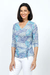Top Ligne Abstract Shells Grommet Top.  Abstract swirl print in shades of blue and white.  V neck crinkle top with 3/4 sleeve  Lace up and grommet detail at left side.  Relaxed fit._t_35222493102280