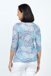 Top Ligne Abstract Shells Grommet Top. Abstract swirl print in shades of blue and white. V neck crinkle top with 3/4 sleeve Lace up and grommet detail at left side. Relaxed fit._t_35222493167816