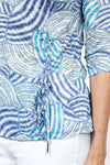 Top Ligne Abstract Shells Grommet Top. Abstract swirl print in shades of blue and white. V neck crinkle top with 3/4 sleeve Lace up and grommet detail at left side. Relaxed fit._t_35222493135048