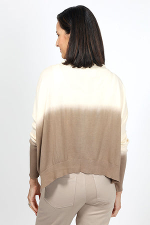 Planet Ombre Sweater in Butter/Fawn. Cropped pullover with rolled crew neck. Long sleeves. Rib trim at hem and cuff. One size fits many_34953396486344