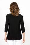 Sympli Revelry Ruched Sleeve Top in Black. V neck 3/4 sleeve with ruch detail down center sleeve. Side slits. A line shape. Relaxed fit._t_35242310598856