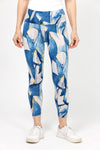 Sympli Nu Yoke Legging in Watery.  Watercolor blue, cashew with touches of yellow print. 3" yoke waistband legging. 26" inseam._t_35067905376456