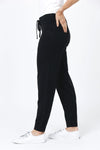 Lolo Luxe Solid Cuffed Jogger in Black. Knit pant with elastic waist and drawstring. Cuffed bottom. Inseam: 29"_t_34654512251080