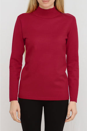 Metric Funnel Neck Sweater in Red.  Mock funnel neck long sleeve classic knit.  Rib trim at neck, cuff and hem.  Slightly relaxed fit._34558976327880