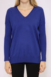 Metric V Neck Ribbed Sleeve Sweater in Galaxy Blue. V neck sweater with dropped shoulder and long ribbed sleeve. Ribbed hem with side slits. Relaxed fit._t_34771088474312
