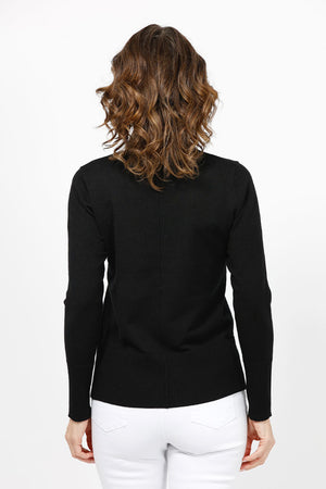 Metric Front Seam V Neck Sweater in Black. V neck pullover long sleeve sweater. Raised front center seam. Classic fit._35066019774664