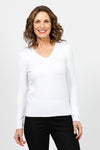 Metric Front Seam V Neck Sweater in White. V neck pullover long sleeve sweater. Raised front center seam. Classic fit._t_35066019643592