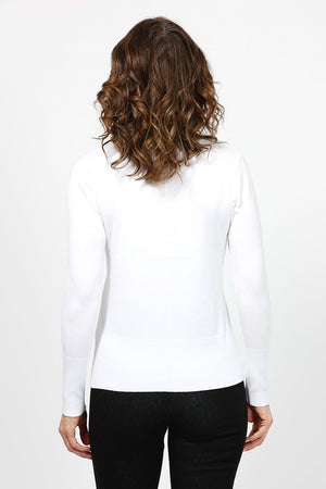 Metric Front Seam V Neck Sweater in White. V neck pullover long sleeve sweater. Raised front center seam. Classic fit._35066019610824