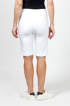 Holland Ave Bermuda Short in White. 2 1/2" waistband with 2 front slash pockets. 11" inseam. Snug through stomach and hip, slim to hem._t_34995042320584