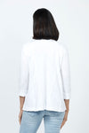 Elliott Lauren V Neck Seam Detail Tee in White. V neck garment dyed 3/4 sleeve top. Wrapped contour seams from front to back. Asymmetric hem. Rib detail at neck hem and cuff. Relaxed fit._t_35552973488328