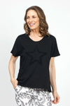 Organic Rags Fringe Star top in Hot Black. V neck short sleeve top with textured fringe outline of star in front. Rolled edge at neckline. Relaxed fit._t_34910593384648