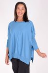 Planet Pima Oversized Crew Sweater in Lake blue. Crew neck sweater with long ribbed sleeves. Rib trim at neck and hem. Side slits. Oversized fit. One sizes fits many._t_34324330315976