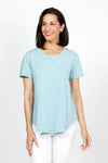 Mododoc Crew Neck High/Low Tee in aqua. Crew neck tee with short sleeves. Curved high low hem. Relaxed fit._t_35118795292872