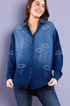 Billy T Love Clouds Embroidered shirt in Denim.  Pointed collar button down shirt.  Embroidered clouds and hearts.  Long sleeves with button cuffs.  Shirt tail hem.  Relaxed fit._t_35072674234568