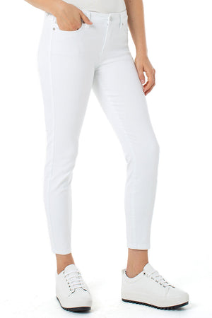 Liverpool Abby Ankle Skinny Jean in White. Button & zip closure with faux front pockets. 2 white patch pockets in rear. Belt loops. 28" inseam._34814569840840