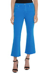 Liverpool Hannah Flare Crop Diva Blue.  Mid rise jean with button and zipper closure.  Belt loops. 5 pocket styling.  Snug through hip and thigh, flares to hem.  Frayed hem.  Inseam: 25 1/2"._t_34814623744200