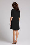 Sympli Nu Trapeze Elbow Sleeve Dress in Black. Boat neck elbow sleeve a line dress in 2 in seam pockets. Relaxed fit._t_34817872986312