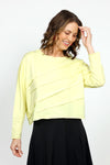 Planet Mini Tucked T in Citron.  Crew neck cropped oversized tee with diagonal tuck pleats on front and back.  Long sleeves.  Oversized fit._t_34924074565832