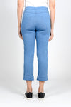 Holland Ave Becca Denim Wide Cuff Pant in Vintage Blue Denim. Pull on denim pant with faux pockets and faux zipper placket. 2 rear patch pockets. 2" cuff. Inseam: 23 1/2"_t_33565603496136