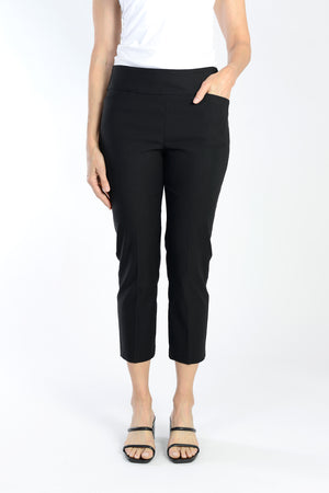 The Holland Ave Millennium Crop with Pocket in Black.  Techno stretch pull on pant with 2 front slash pockets.  2 1/2" waistband.  Slim through leg. 26" inseam._34098095456456