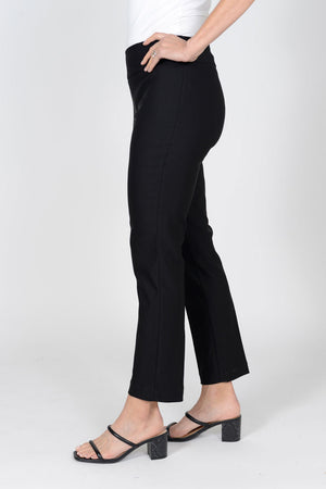 Lisette L Montreal Mercury 28" Ankle Pant in Black. Pull on pant with 3" waistband. Snug through hip and thigh falls straight below knee. 28" inseam._33981067395272