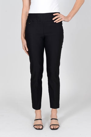 Lisette L Montreal Mercury 28" Ankle Pant in Black.  Pull on pant with 3" waistband.  Snug through hip and thigh falls straight below knee.  28" inseam._33981067296968