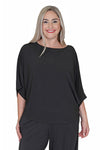 Planet Bateau T in Black. Boat neck dloman elbow length wide sleeve. Curved hem. Oversized fit._t_33980320055496