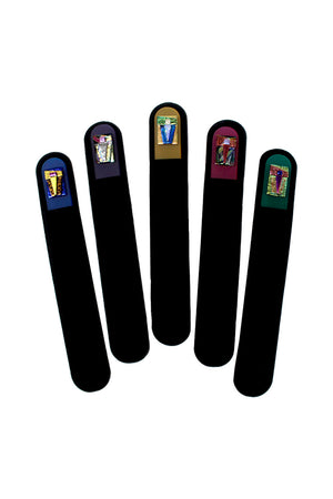 The only nail file you’ll ever need! Glass files are gentler for your nails than cardboard emery boards and help to prevent nail breakage.  These artisan crystal nail files come in a variety of colorful ombre designs in a protective black suede sleeve. Each file is made from high quality Czech Republican glass with a finish that is permanently etched into them, and will never dull!_33373684957384