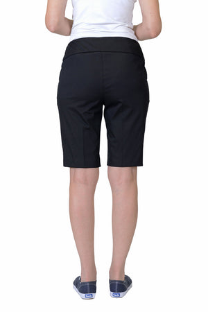 Lisette L Montreal Jupiter Stretch Short in Black. 3" waistband with 2 front slash pockets.  Pull on short.  11" inseam._29816648237256