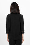 Ours Barbie Crochet Sleeve Top in Black. Banded crew neck with 3/4 sleeve. Crochet lace inset down center of sleeve. Crochet lace cuff. A line shape. Relaxed fit._t_34656862011592