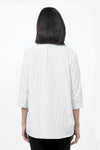 Beau Chemise Bobbi Striped Blouse in White with Black Stripes. Adjustable wire collar button down blouse. 3/4 sleeve with elastic cuff. 2 front slash pockets with welt trim. A line shape. Relaxed fit._t_34502649577672