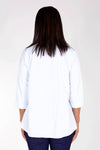 Beau Chemise Bobbi Striped Blouse in White with narrow Sky blue stripes. Adjustable wire collar blouse with 3/4 sleeve with elastic cuff. Horizontal stripe button placket. Front slash pocket with welt detail. A line shape. Relaxed fit._t_34479323578568