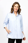 Beau Chemise Bobbi Woven Blouse in Blue oxford cloth.  Adjustable wire collar 3/4 sleeve button down.  Elastic cuff.  2 front diagonal welt pockets.  A line shape.  Relaxed fit._t_35072348946632