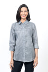Beau Chemise Checked Bedford Blouse in Black and White.  Mixed check blouse.  Pointed collar button down blouse.  3/4 sleeves with turn back cuff lined in smaller check.  Single bias check patch pocket at breast.  Back yoke.  Back bias check insert at hem with center button detail.  Relaxed fit._t_34519322001608