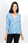 Lolo Luxe Sherri Candyland V Neck top.  Shades of blue overlapping brush print on white.  V neck 3/4 sleeve top.  High low hem.  Relaxed fit._t_34940545335496