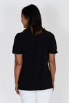 O.U.R.S. Whitney Ruched Sleeve Tee in Black. Low crew neck relaxed fit top with short ruched sleeve. A line shape. Straight hem._t_34575322349768