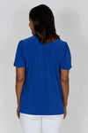 O.U.R.S. Whitney Ruched Sleeve Tee in Royal. Low crew neck relaxed fit top with short ruched sleeve. A line shape. Straight hem._t_34575322251464