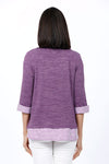 Ten Oh 8 Space Dye & Check Combo Top in Purple/White. Space dye v neck with attached striped shirting detail. Pointed collar and turn back cuff. Shirt tail hangs below. Relaxed fit._t_34808832983240