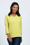 Top Ligne Off Center V Neck Tee in Sage.  Asymmetric v neckline, 3/4 sleeve.  Textured fabric.  A line shape. Relaxed fit._t_34742780002504
