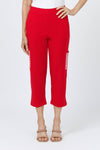 O.U.R.S. Lucy Pant in Red. Pull on crop pant with striped cargo pocket on outer leg. 1 1/2" waistband. Falls straight from hip._t_34656974504136