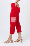O.U.R.S. Lucy Pant in Red. Pull on crop pant with striped cargo pocket on outer leg. 1 1/2" waistband. Falls straight from hip._t_34656974471368