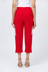 O.U.R.S. Lucy Pant in Red. Pull on crop pant with striped cargo pocket on outer leg. 1 1/2" waistband. Falls straight from hip._t_34656974438600