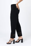 O.U.R.S. Bella Crochet Detail Pant in Black. Pull on pant with hidden elastic waist. Crochet detail inset at hem. Straight leg pant. 26 1/2" inseam._t_34656899760328