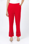 O.U.R.S. Bella Crochet Detail Pant in Red. Pull on pant with hidden elastic waist. Crochet detail inset at hem. Straight leg pant. 26 1/2" inseam._t_34656899956936