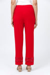 O.U.R.S. Bella Crochet Detail Pant in Red. Pull on pant with hidden elastic waist. Crochet detail inset at hem. Straight leg pant. 26 1/2" inseam._t_34656899891400
