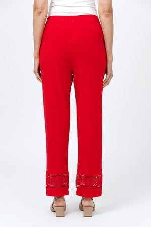 O.U.R.S. Bella Crochet Detail Pant in Red. Pull on pant with hidden elastic waist. Crochet detail inset at hem. Straight leg pant. 26 1/2" inseam._34656899891400